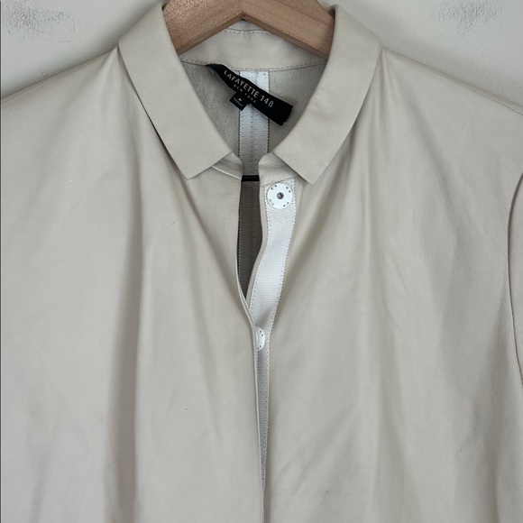 Lafayette 148 New York Lambskin Leather Button Front Collar Top Small Petite - Picture 2 of 10